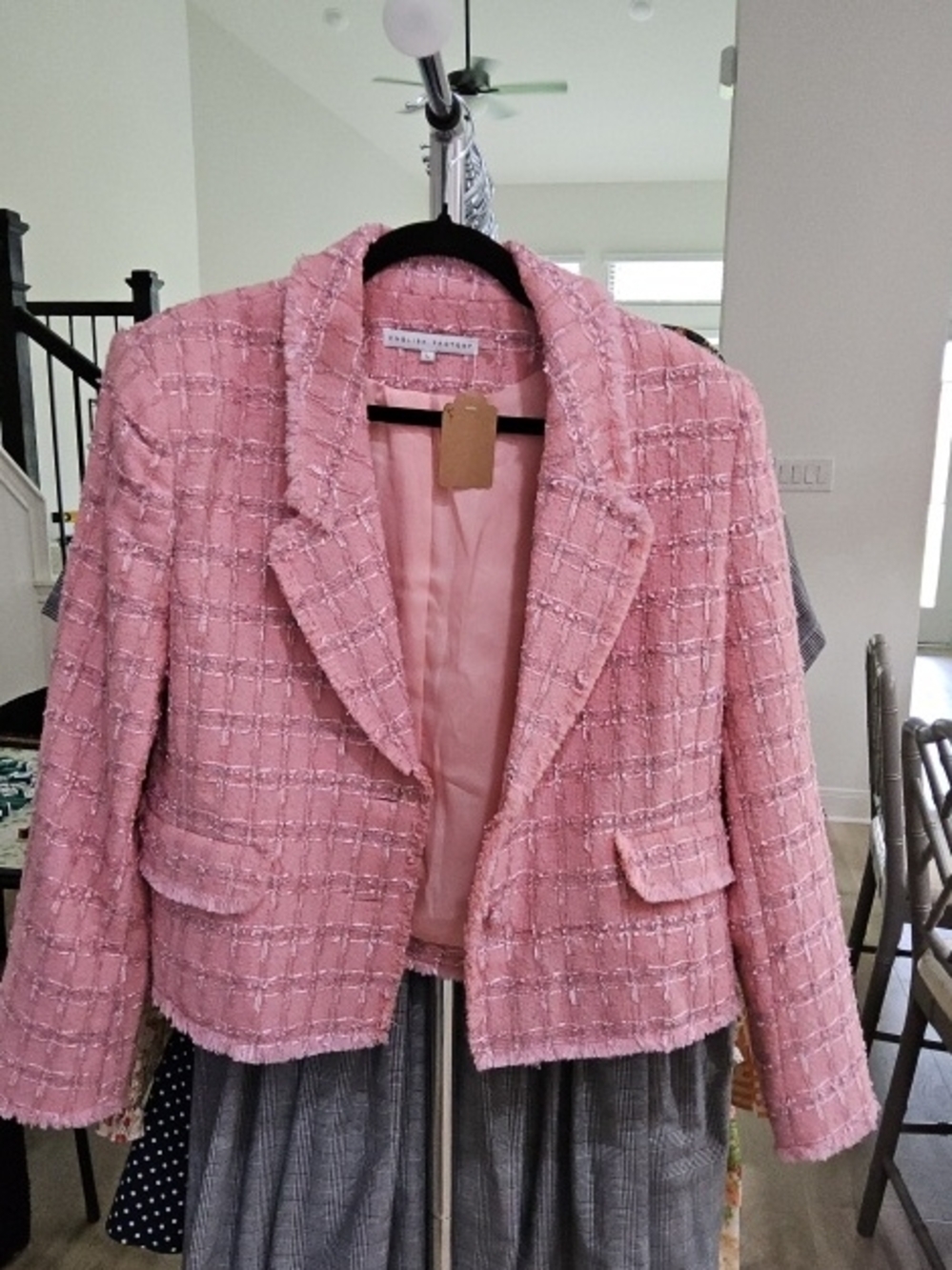 English Factory Pink Tweed Cropped Bouclé Blazer|| Size L